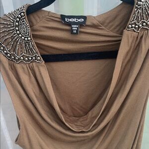 Bebe Brown Draped top  with Embellished Shoulders